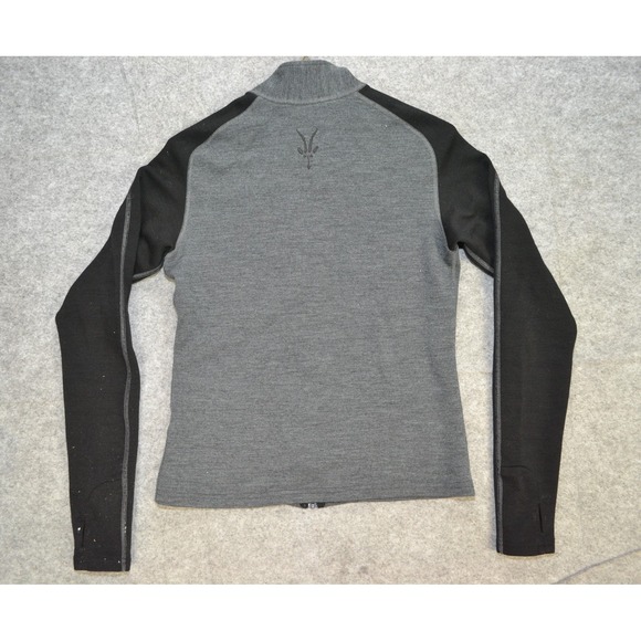 Ibex Jacket Womens Medium Gray‎ Black Merino Wool Full Zip Thumbholes Pullover - Picture 10 of 16